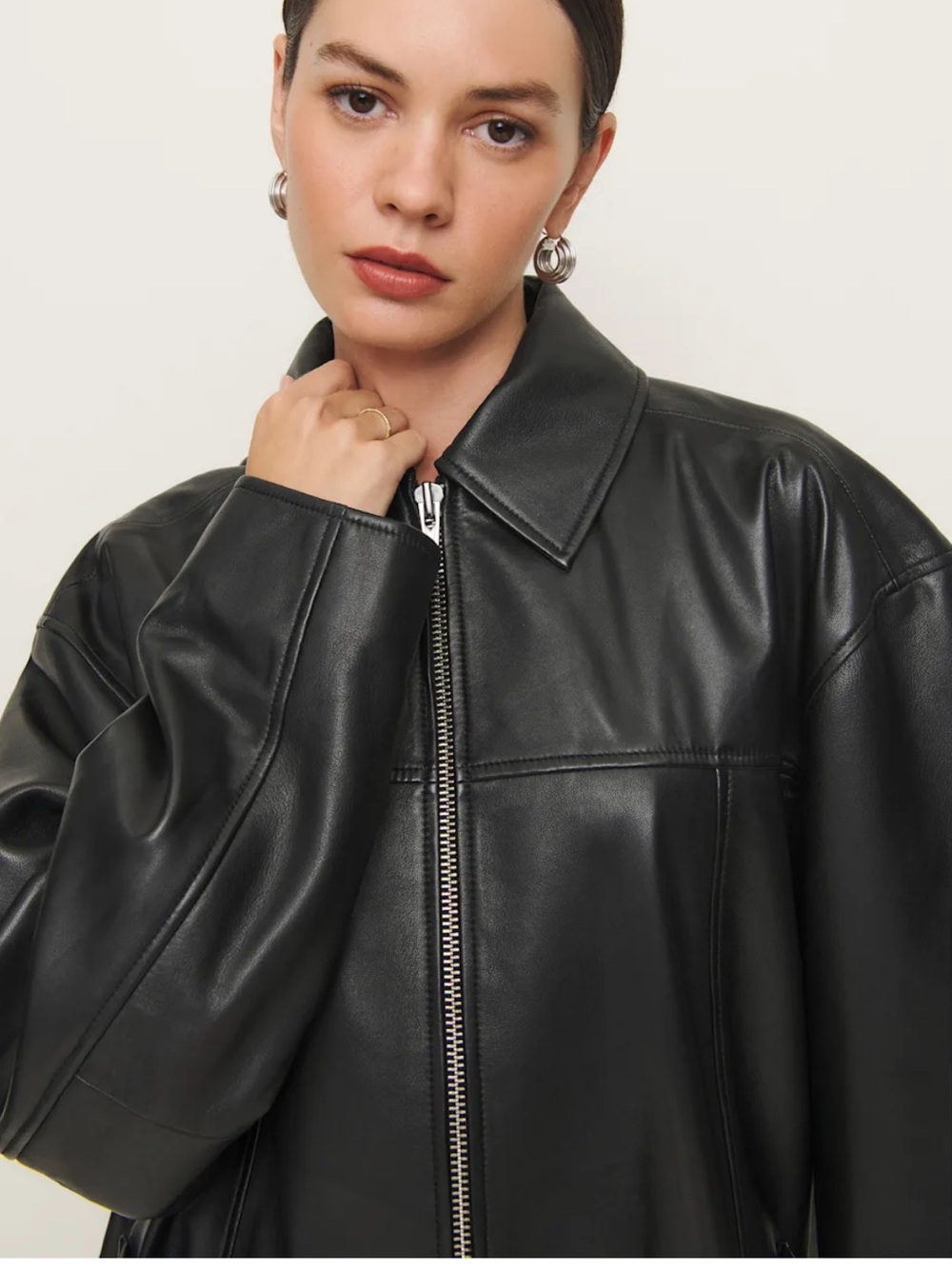 Reformation Veda Bennett Oversized Leather Bomber L New - Picture 3 of 5